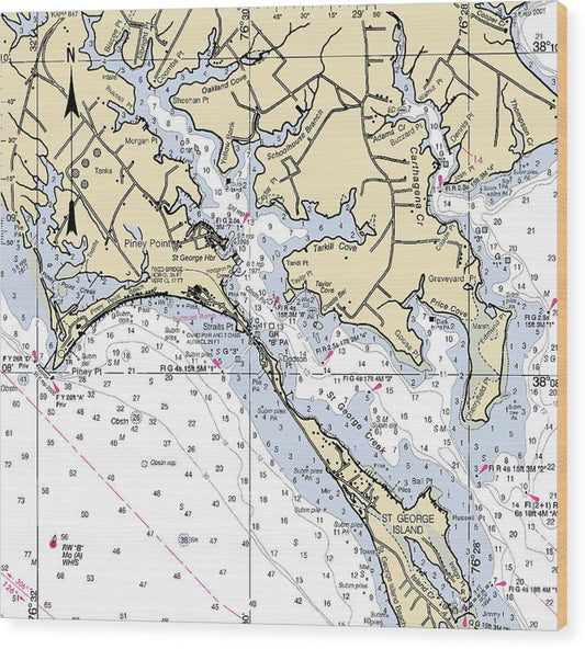 Piney Point-Maryland Nautical Chart Wood Print