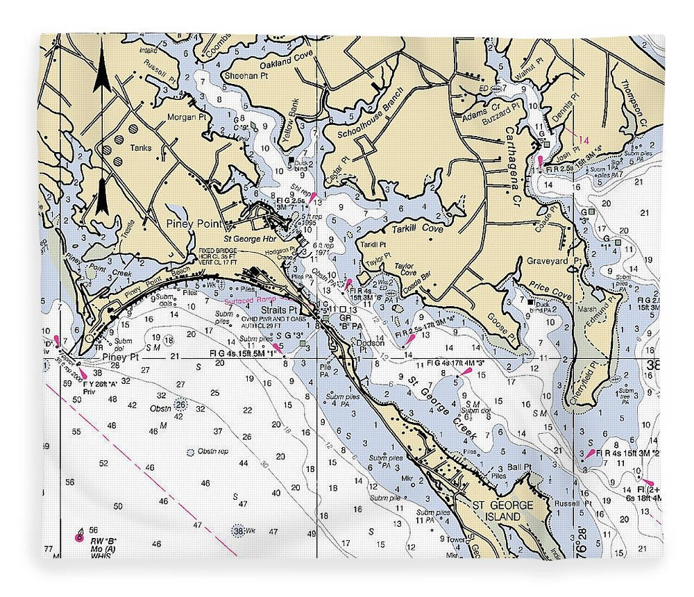 Piney Point Maryland Nautical Chart Blanket