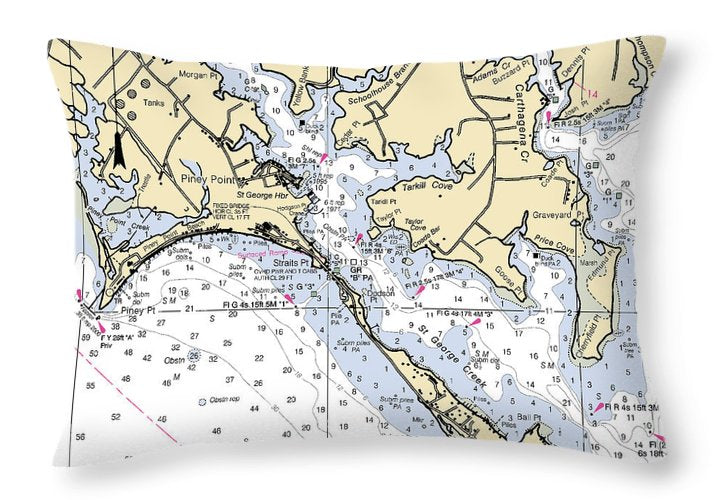 Piney Point-maryland Nautical Chart - Throw Pillow