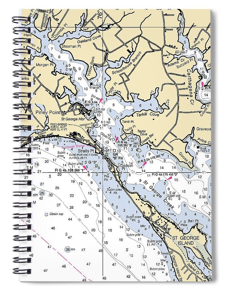 Piney Point Maryland Nautical Chart Spiral Notebook