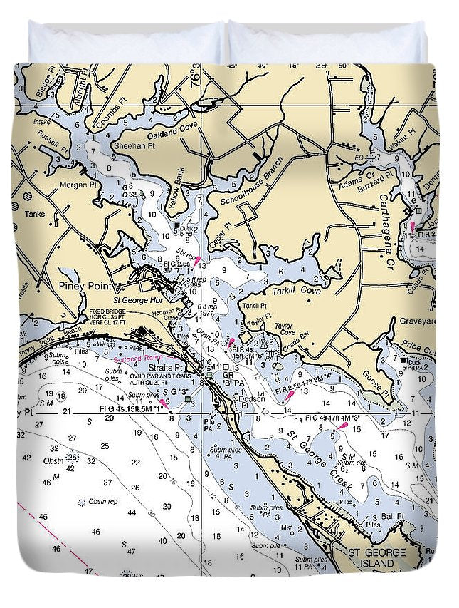 Piney Point-maryland Nautical Chart - Duvet Cover