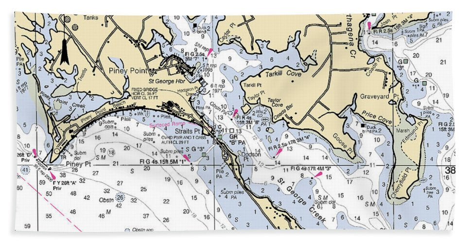 Piney Point-maryland Nautical Chart - Bath Towel