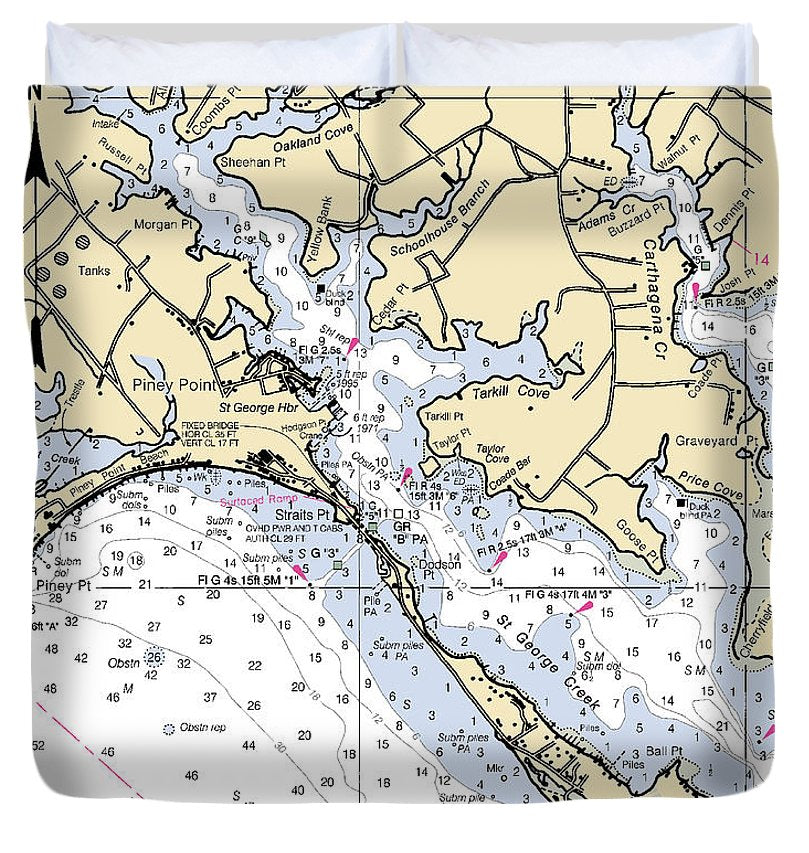 Piney Point Maryland Nautical Chart Duvet Cover