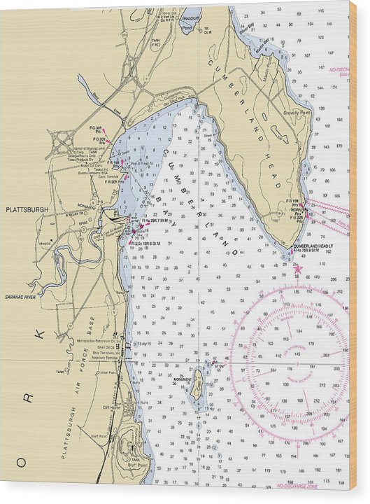 Plattsburg-Lake Champlain  Nautical Chart Wood Print