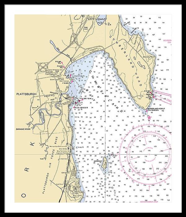 Plattsburg-lake Champlain  Nautical Chart - Framed Print