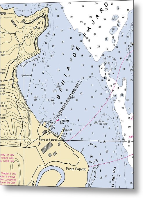 A beuatiful Metal Print of the Playa De Fajardo-Puerto Rico Nautical Chart - Metal Print by SeaKoast.  100% Guarenteed!