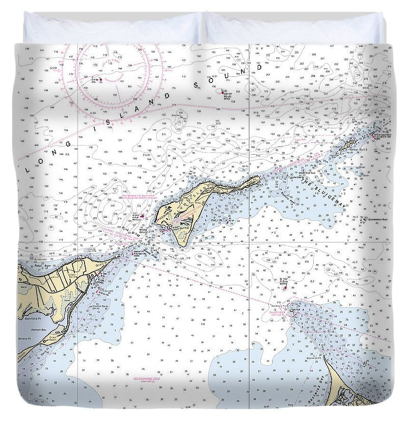 Plum Island New York Nautical Chart Duvet Cover