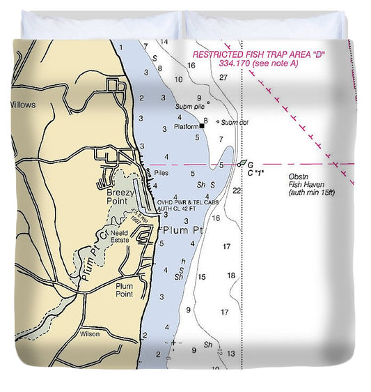 Plum Point Maryland Nautical Chart Duvet Cover