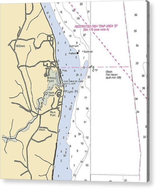 Plum Point Maryland Nautical Chart - Acrylic Print – 7.5" x 8" – Acrylic Nautical Chart Print by SeaKoast.