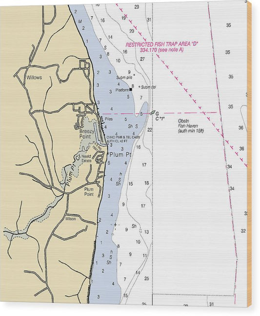 Plum Point-Maryland Nautical Chart Wood Print