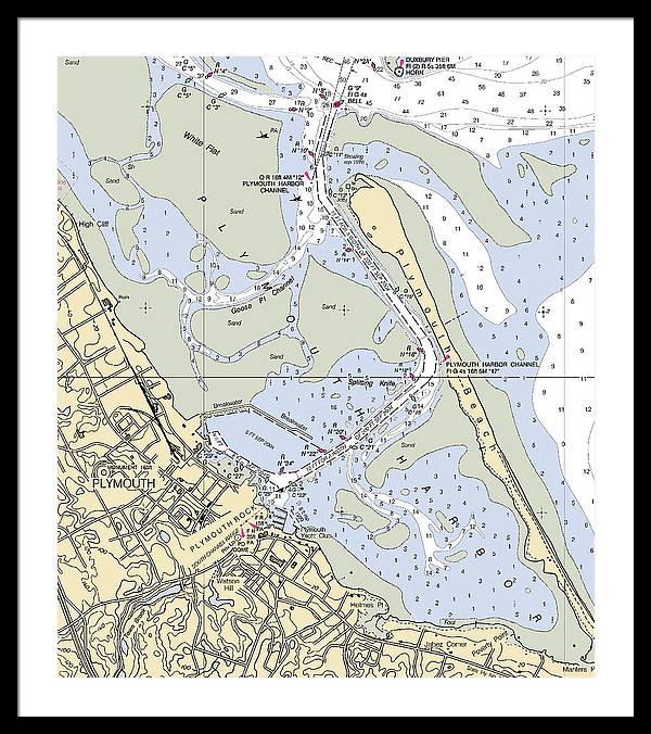 Plymouth-massachusetts Nautical Chart - Framed Print