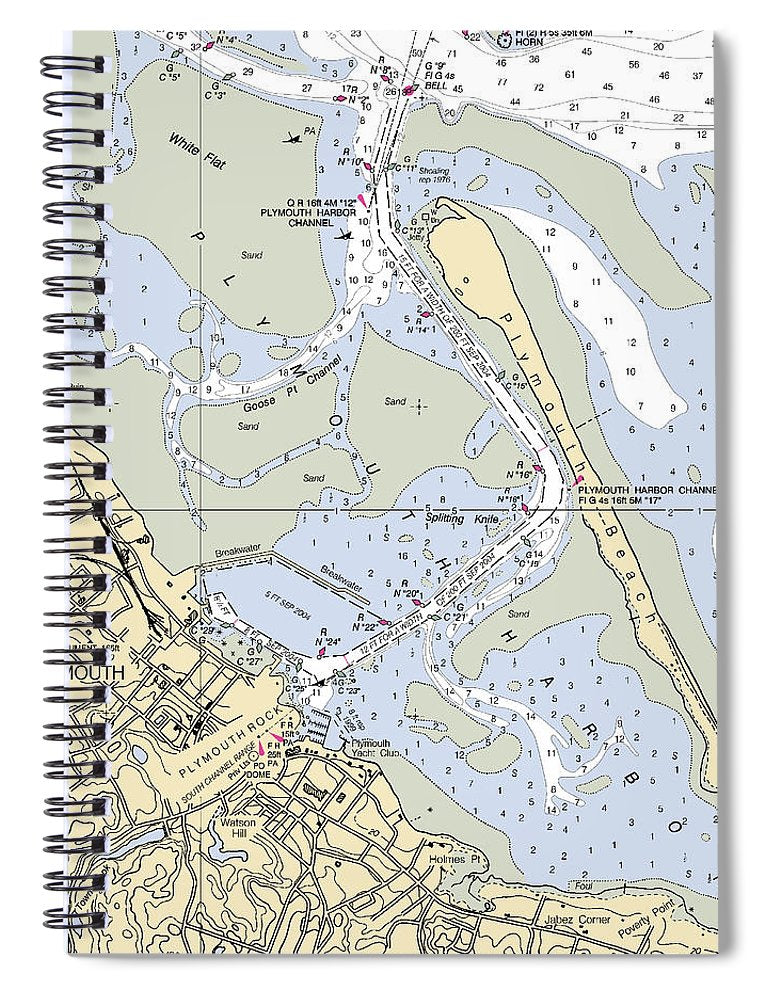 Plymouth Massachusetts Nautical Chart Spiral Notebook