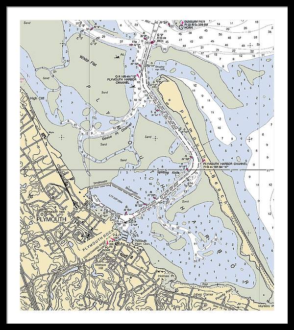 Plymouth-massachusetts Nautical Chart - Framed Print