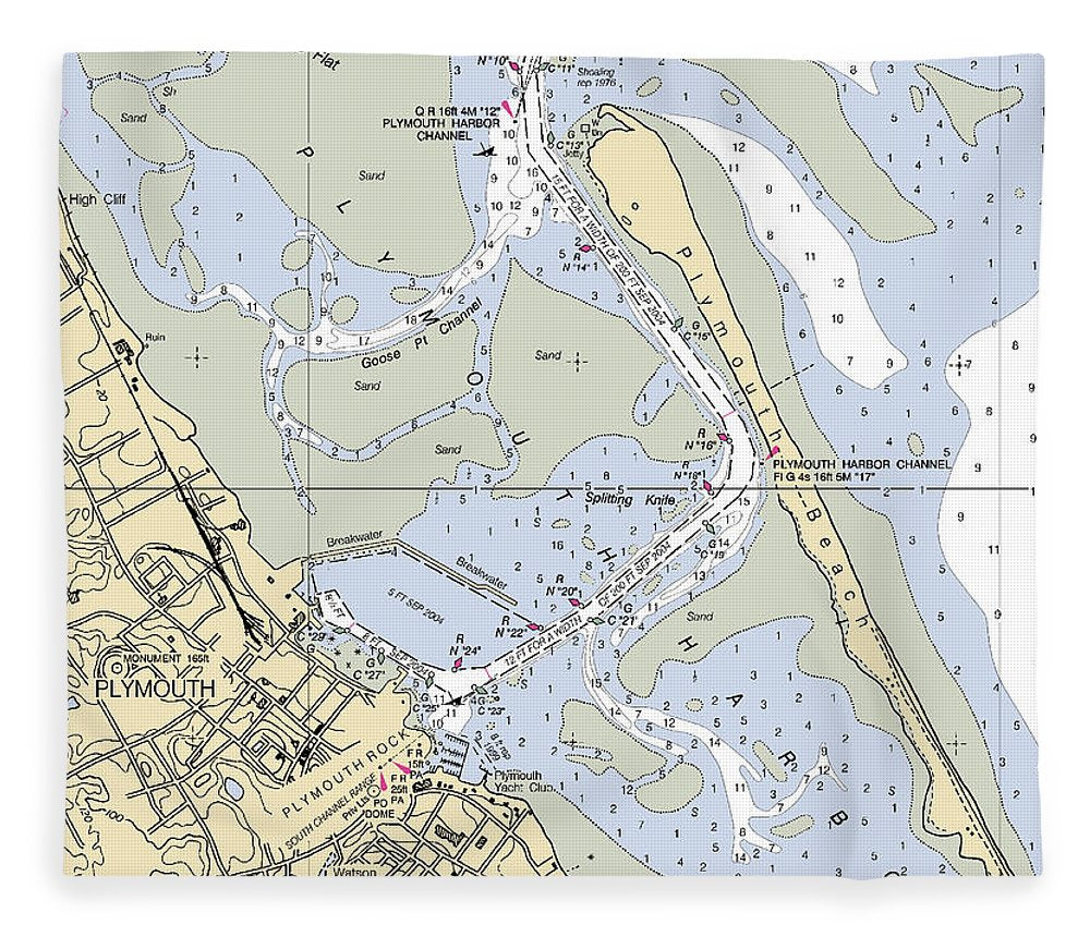 Plymouth Massachusetts Nautical Chart Blanket