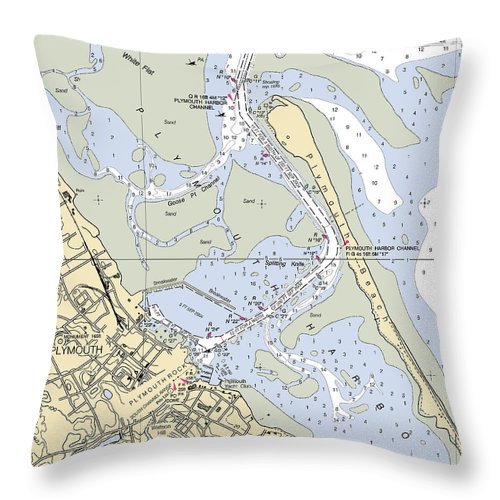 Plymouth-massachusetts Nautical Chart - Throw Pillow