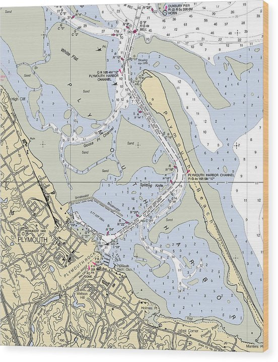 Plymouth-Massachusetts Nautical Chart Wood Print