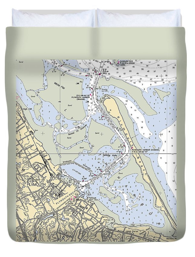 Plymouth-massachusetts Nautical Chart - Duvet Cover