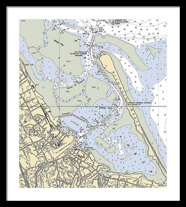 Plymouth-massachusetts Nautical Chart - Framed Print