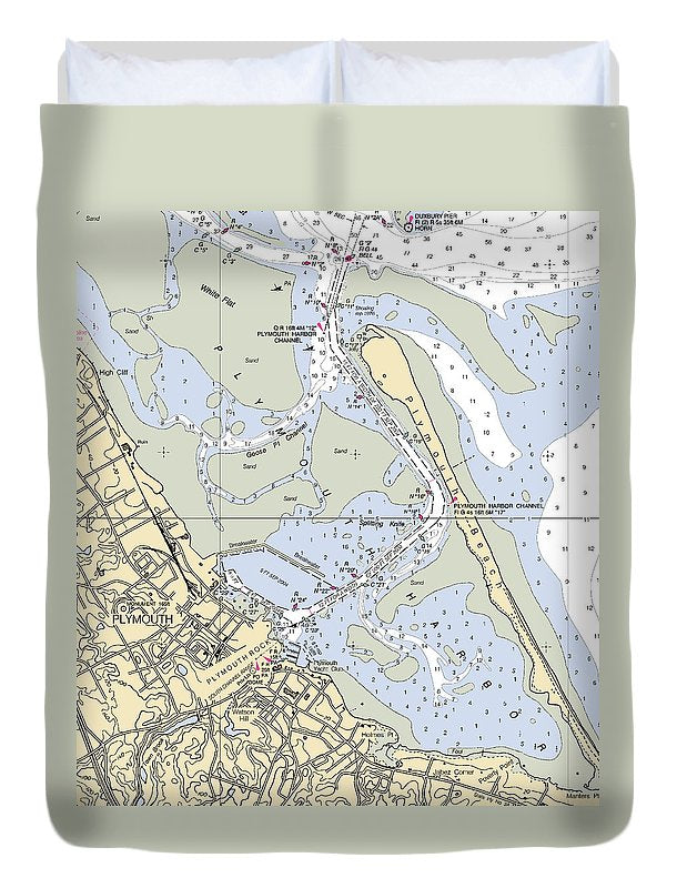 Plymouth-massachusetts Nautical Chart - Duvet Cover