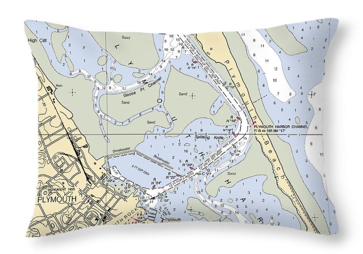 Plymouth-massachusetts Nautical Chart - Throw Pillow