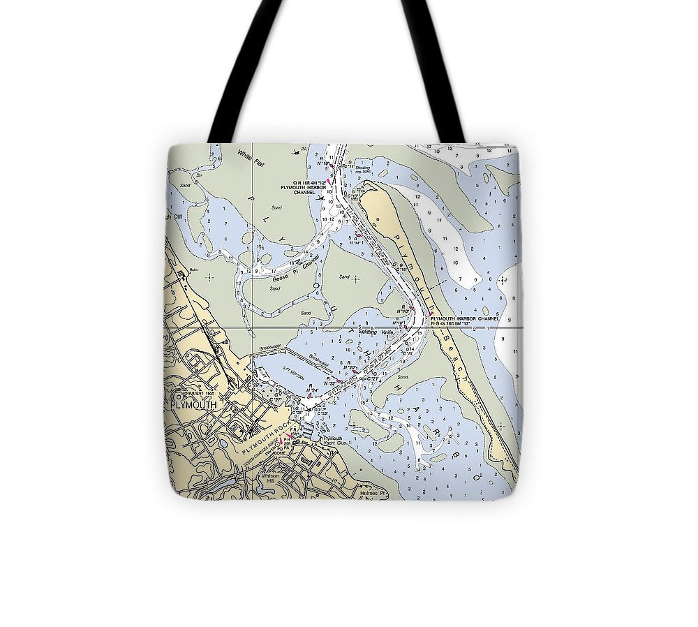 Plymouth Massachusetts Nautical Chart Tote Bag