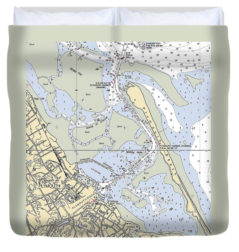 Plymouth Massachusetts Nautical Chart Duvet Cover