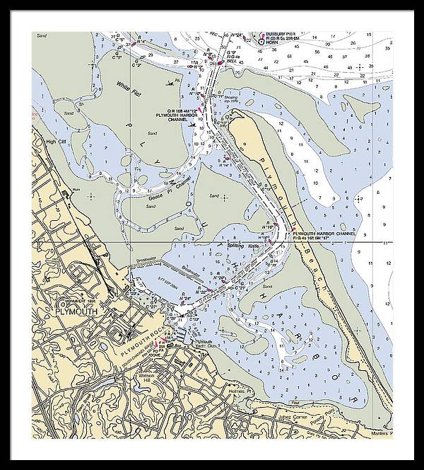 Plymouth-massachusetts Nautical Chart - Framed Print