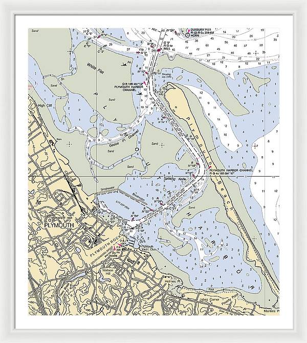 Plymouth-massachusetts Nautical Chart - Framed Print