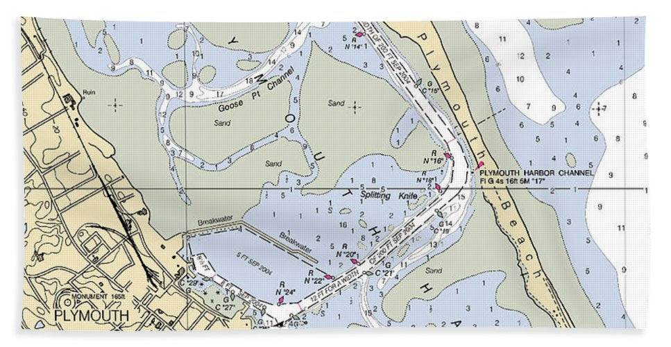 Plymouth-massachusetts Nautical Chart - Beach Towel