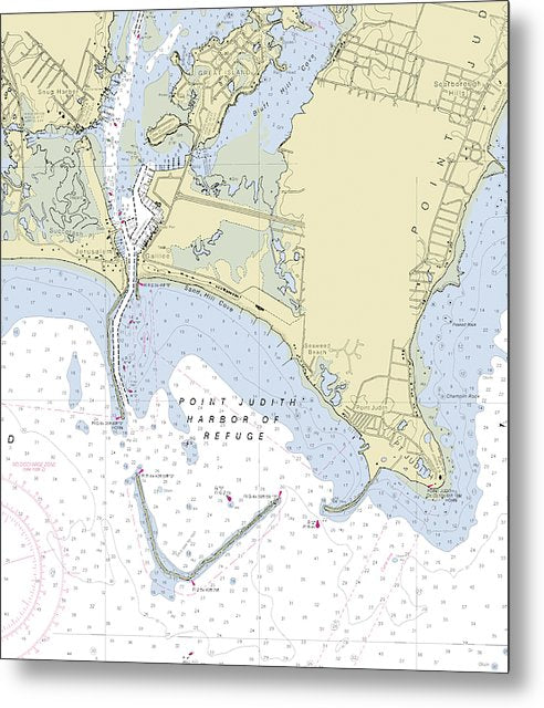 A beuatiful Metal Print of the Point Judith Harbor Of Refuge Rhode Island Nautical Chart - Metal Print by SeaKoast.  100% Guarenteed!