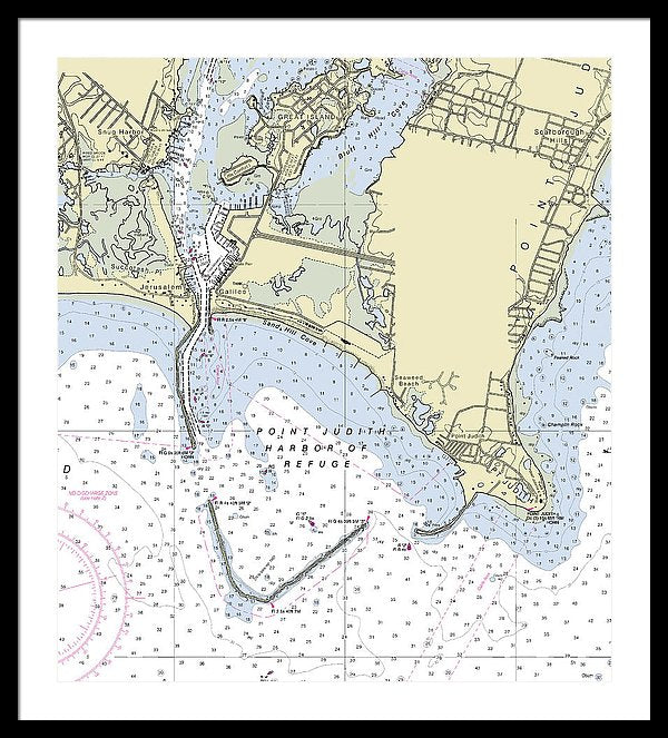 Point Judith Harbor Of Refuge Rhode Island Nautical Chart - Framed Print