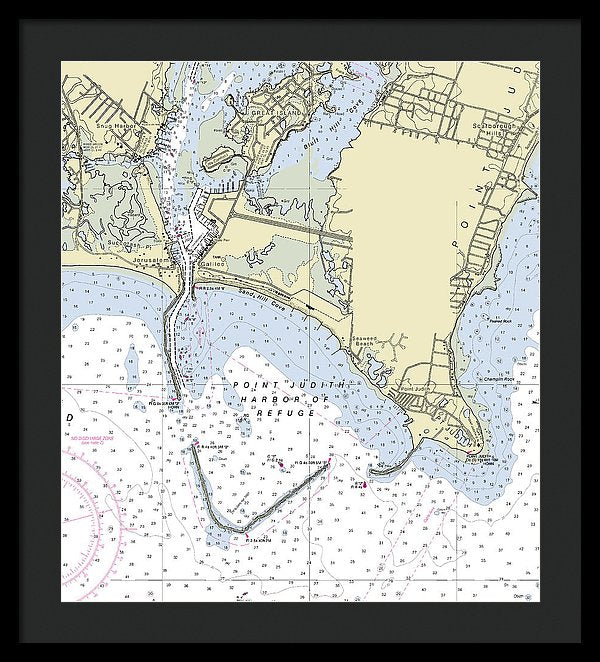 Point Judith Harbor Of Refuge Rhode Island Nautical Chart - Framed Print