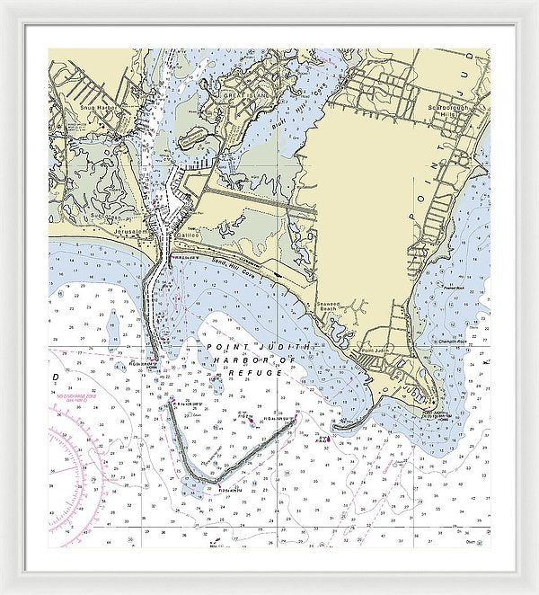 Point Judith Harbor Of Refuge Rhode Island Nautical Chart - Framed Print