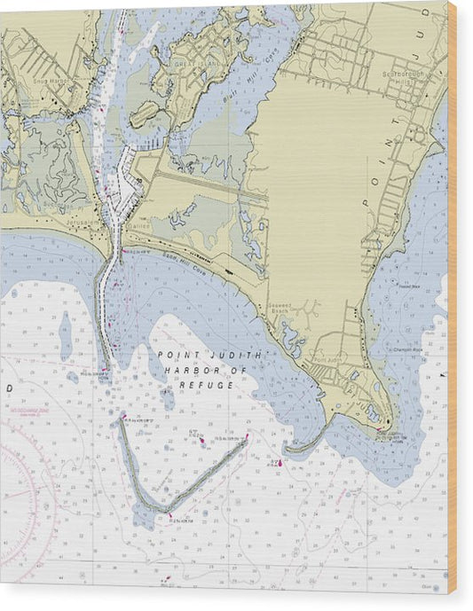 Point Judith Harbor Of Refuge Rhode Island Nautical Chart Wood Print