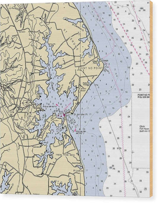 Point No Point-Maryland Nautical Chart Wood Print