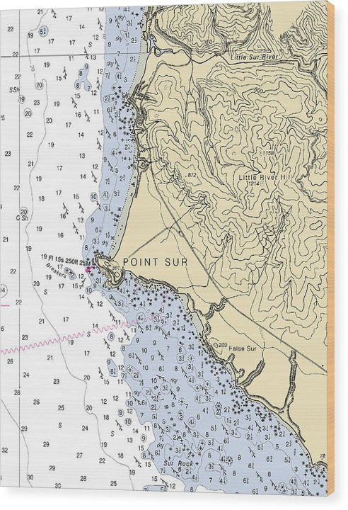 Point Sur-California Nautical Chart Wood Print