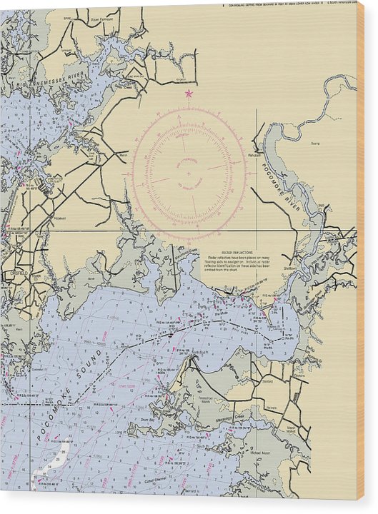 Pokomoke River-Maryland Nautical Chart Wood Print