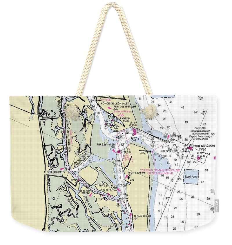 Ponce De Leon Inlet Florida Nautical Chart - Weekender Tote Bag