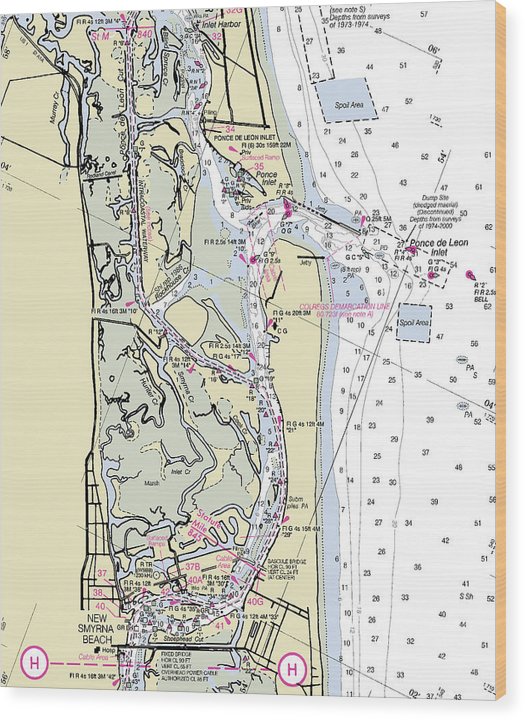 Ponce De Leon Inlet Florida Nautical Chart Wood Print