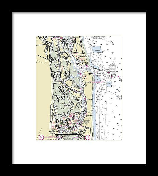 Ponce De Leon Inlet Florida Nautical Chart - Framed Print