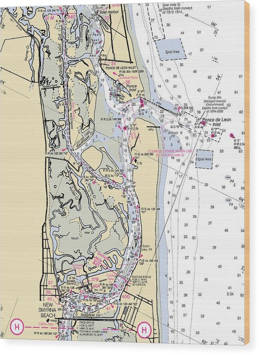 Ponce-De-Leon-Inlet -Florida Nautical Chart _V6 Wood Print