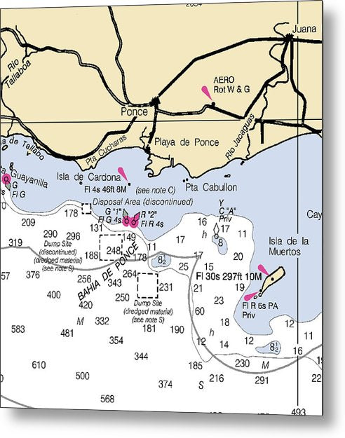 A beuatiful Metal Print of the Ponce-Puerto Rico Nautical Chart - Metal Print by SeaKoast.  100% Guarenteed!