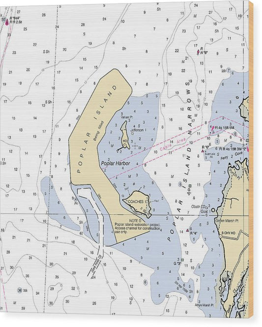Poplar Island-Maryland Nautical Chart Wood Print