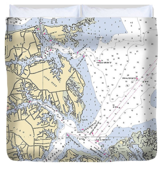 Poquoson River Virginia Nautical Chart Duvet Cover