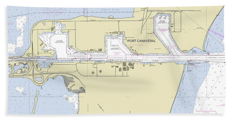 Port Canaveral Florida Nautical Chart - Beach Towel