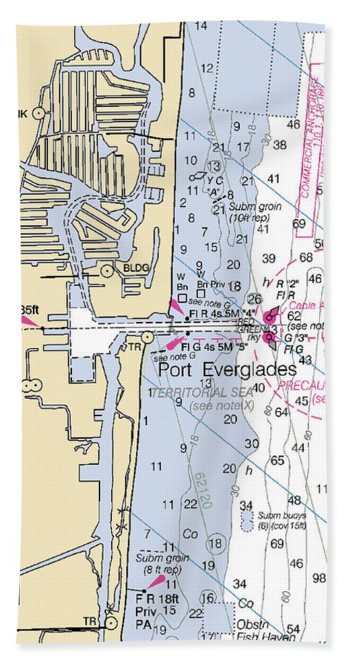 Port Everglades-florida Nautical Chart - Bath Towel