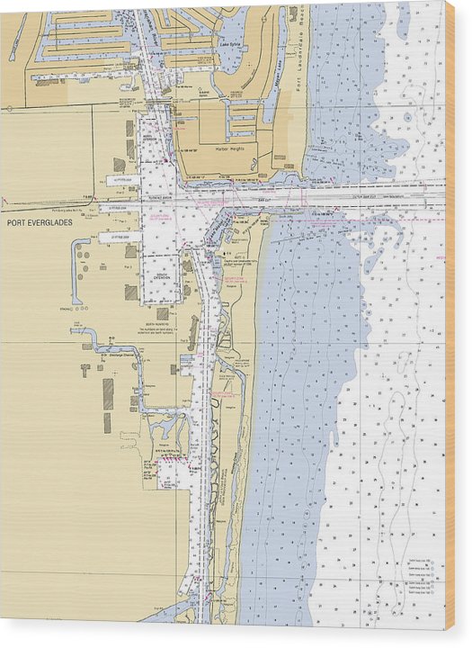Port-Everglades -Florida Nautical Chart _V6 Wood Print