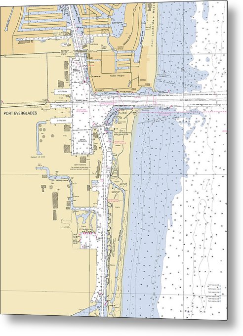 A beuatiful Metal Print of the Port-Everglades -Florida Nautical Chart _V6 - Metal Print by SeaKoast.  100% Guarenteed!