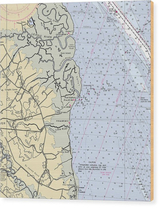 Port Mahon-Delaware Nautical Chart Wood Print