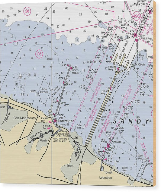 Port Monmouth-New Jersey Nautical Chart Wood Print